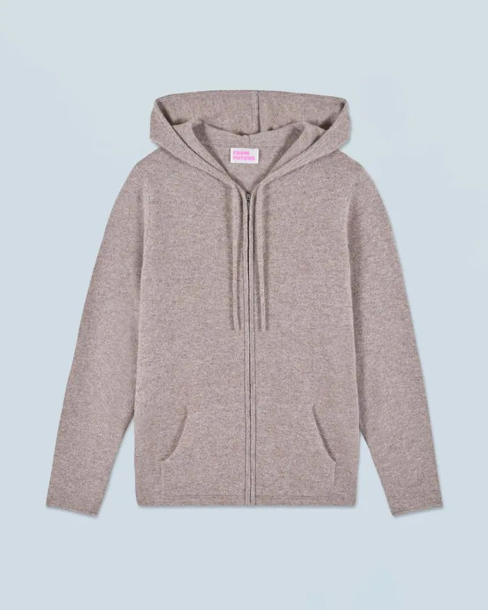 From Future Cashmere Sweaters Women Zipped Hoodie Sweater Taupe