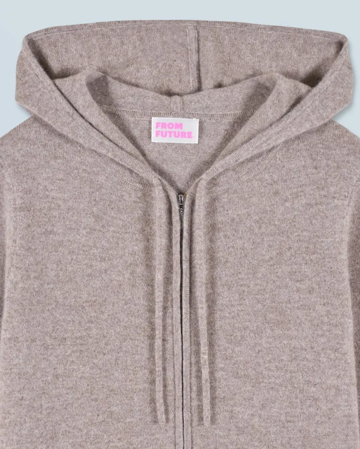 From Future Cashmere Sweaters Women Zipped Hoodie Sweater Taupe