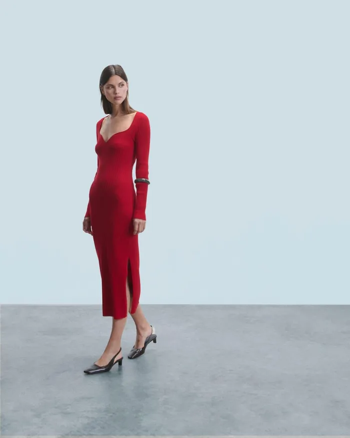 From Future Dresses and Jumpsuits Women Long Sleeve Sweetheart Neckline Long Dress Hot Red