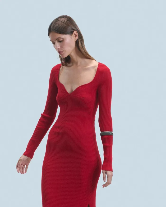 From Future Dresses and Jumpsuits Women Long Sleeve Sweetheart Neckline Long Dress Hot Red
