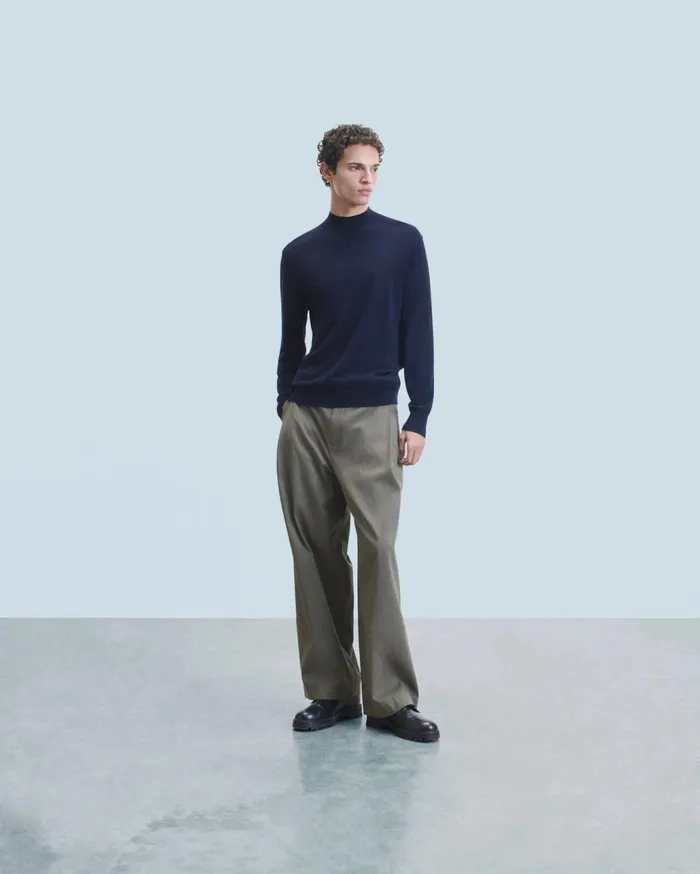 From Future Merino Wool Sweaters Men Mock Neck Sweater Navy