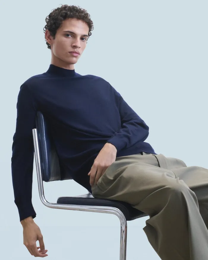 From Future Merino Wool Sweaters Men Mock Neck Sweater Navy