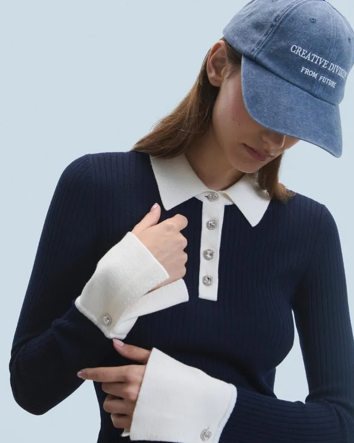 From Future Merino Wool Sweaters Women Polo Sweater Navy