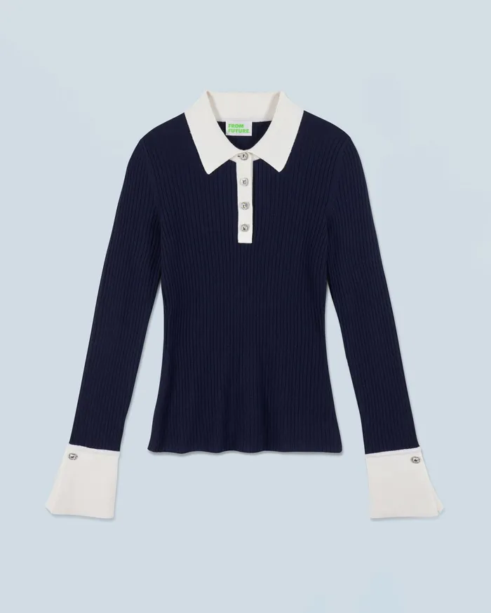 From Future Merino Wool Sweaters Women Polo Sweater Navy