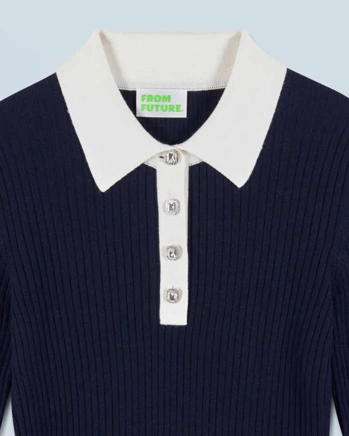 From Future Merino Wool Sweaters Women Polo Sweater Navy