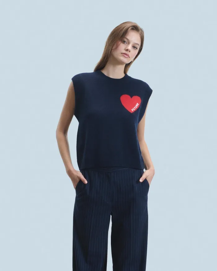 From Future Sleeveless Sweaters Women Light Heart Sleeveless Sweater Navy