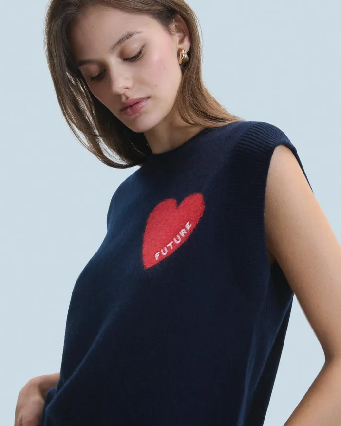 From Future Sleeveless Sweaters Women Light Heart Sleeveless Sweater Navy