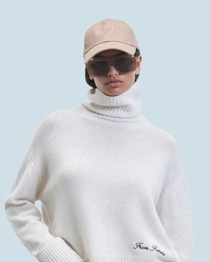 From Future Tote Bags Embroidered Heart Curved Visor Cap Taupe
