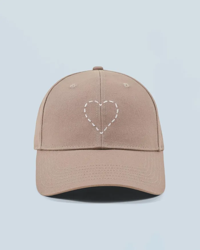 From Future Tote Bags Embroidered Heart Curved Visor Cap Taupe