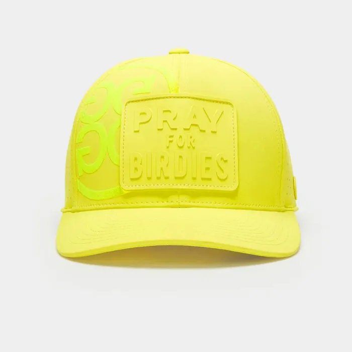 GFORE Hats MenWomen PRAY FOR BIRDIES PERFORATED FEATHERWEIGHT TECH SNAPBACK HAT Solar