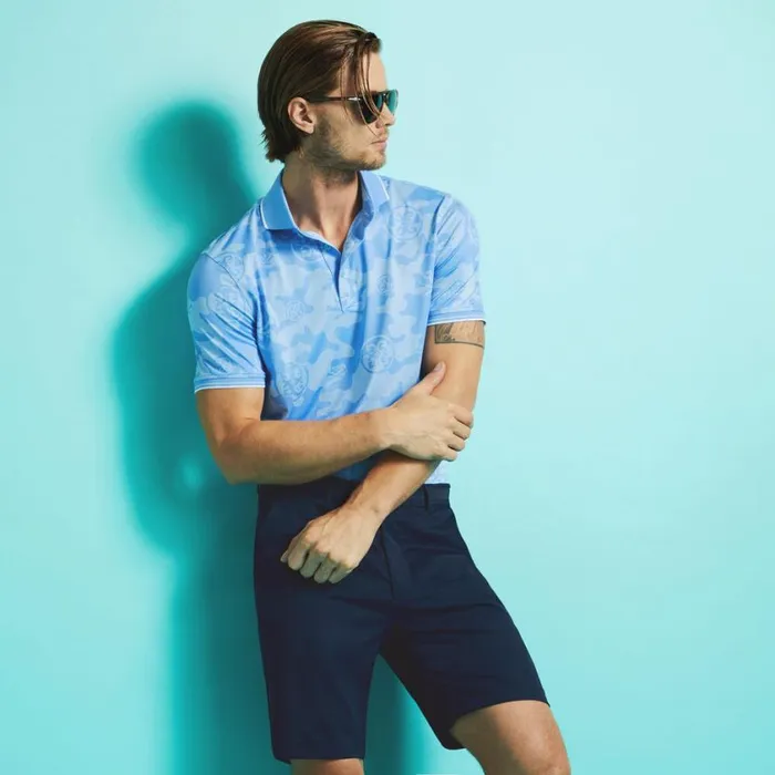 GFORE Polos Men EXPLODED CAMO TECH JERSEY MODERN SPREAD COLLAR BANDED SLEEVE POLO Baja GFORE Polos Men EXPLODED CAMO TECH JERSEY MODERN SPREAD COLLAR BANDED SLEEVE POLO Baja
