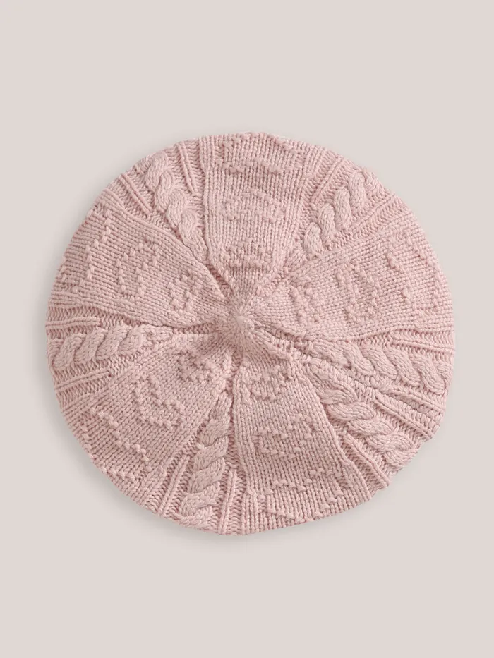 Girls Cyrillus Accessories Cable Knit Beret Rose Lotus