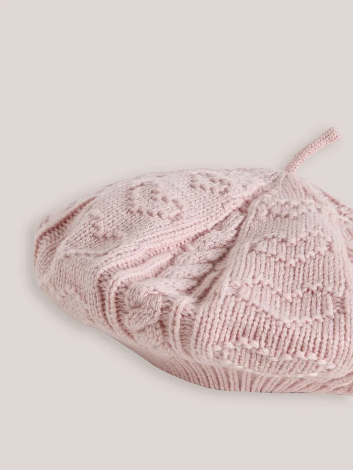 Girls Cyrillus Accessories Cable Knit Beret Rose Lotus