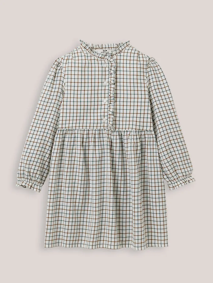 Girls Cyrillus Clothing Check Cotton Flannel Dress Carreaux Chocomarine