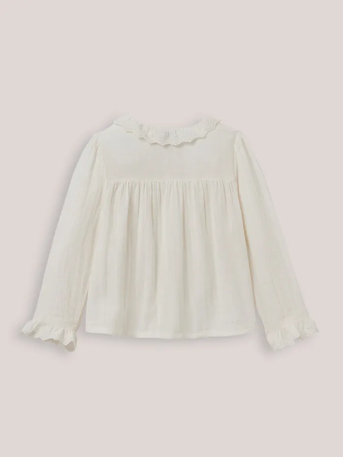 Girls Cyrillus Clothing Gauze Shirt With Lace Finish Ecru