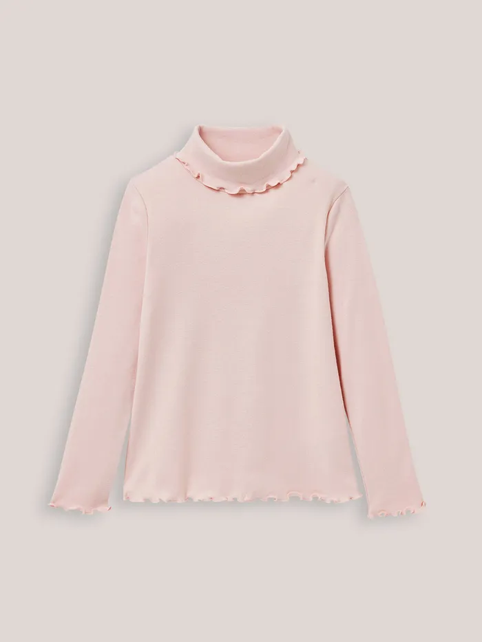 Girls Cyrillus Clothing Organic Cotton Rollneck Top Rose