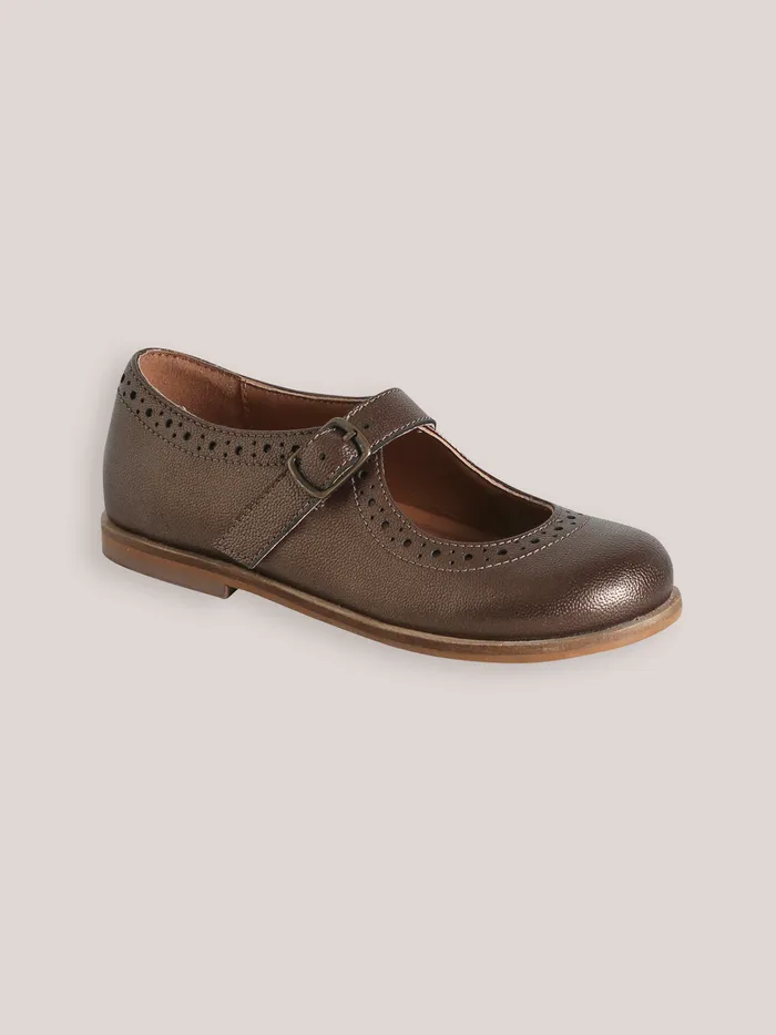 Girls Cyrillus Shoes Leather TBar Shoes With PunchHole Toes Mordore