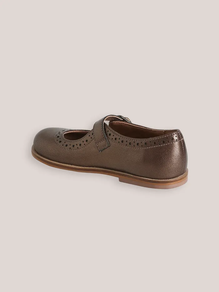 Girls Cyrillus Shoes Leather TBar Shoes With PunchHole Toes Mordore
