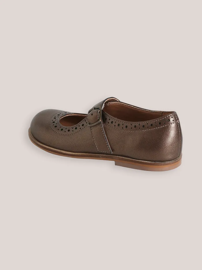 Girls Cyrillus Shoes Leather TBar Shoes With PunchHole Toes Mordore