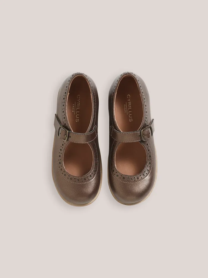 Girls Cyrillus Shoes Leather TBar Shoes With PunchHole Toes Mordore