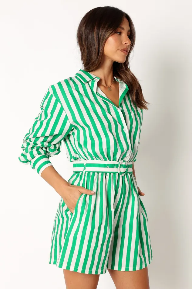 Gloria Playsuit 8211 Green Stripe Green Stripe Jumpsuits and Playsuits petalandpup Women