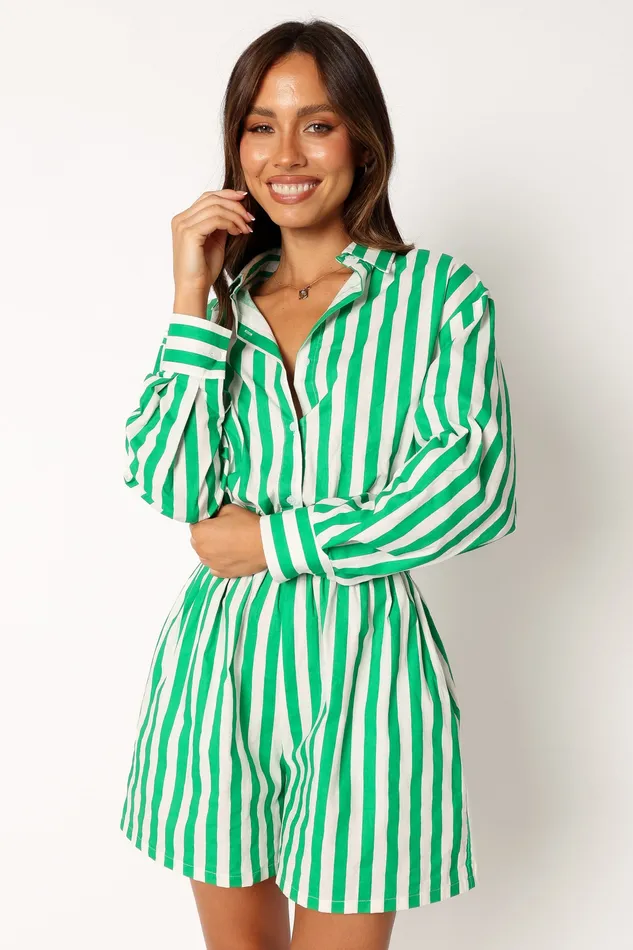 Gloria Playsuit 8211 Green Stripe Green Stripe Jumpsuits and Playsuits petalandpup Women