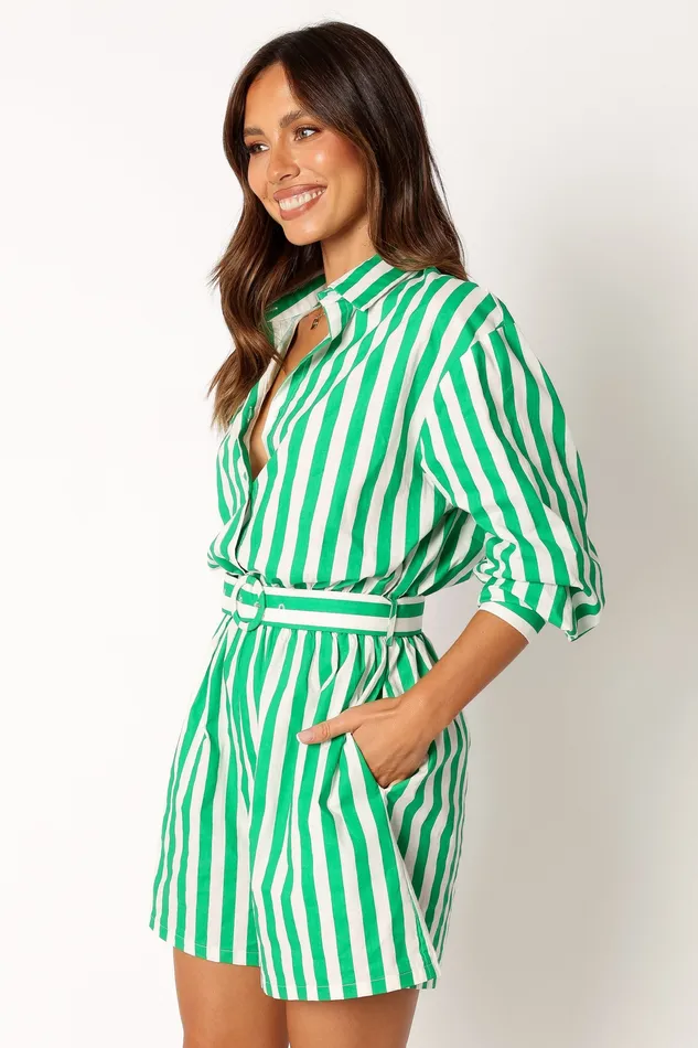 Gloria Playsuit 8211 Green Stripe Green Stripe Jumpsuits and Playsuits petalandpup Women