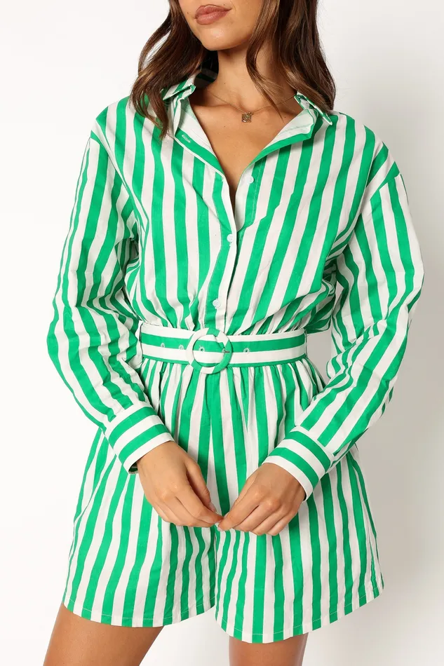 Gloria Playsuit 8211 Green Stripe Green Stripe Jumpsuits and Playsuits petalandpup Women
