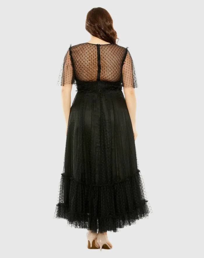 High Neck Tulle Polka Dot Detail Dress Black Plus Size Dresses Mac Duggal Women