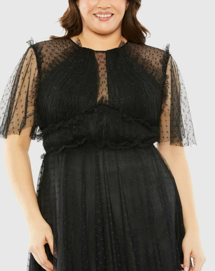 High Neck Tulle Polka Dot Detail Dress Black Plus Size Dresses Mac Duggal Women