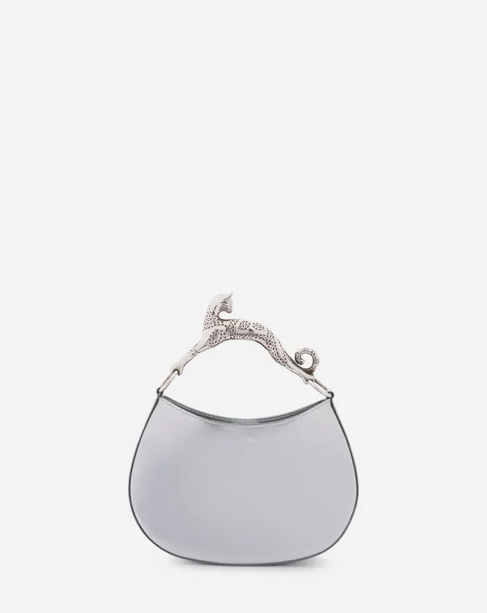 Hobo Cat Bag In Metallic Leather Silver Women Lanvin Tote Bags and Top Handle Bags