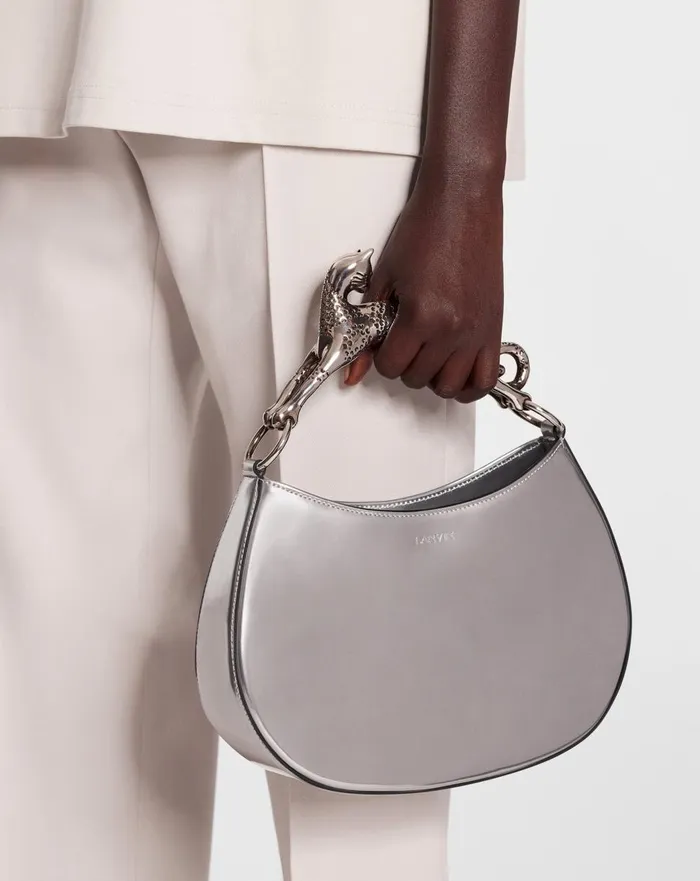 Hobo Cat Bag In Metallic Leather Silver Women Lanvin Tote Bags and Top Handle Bags