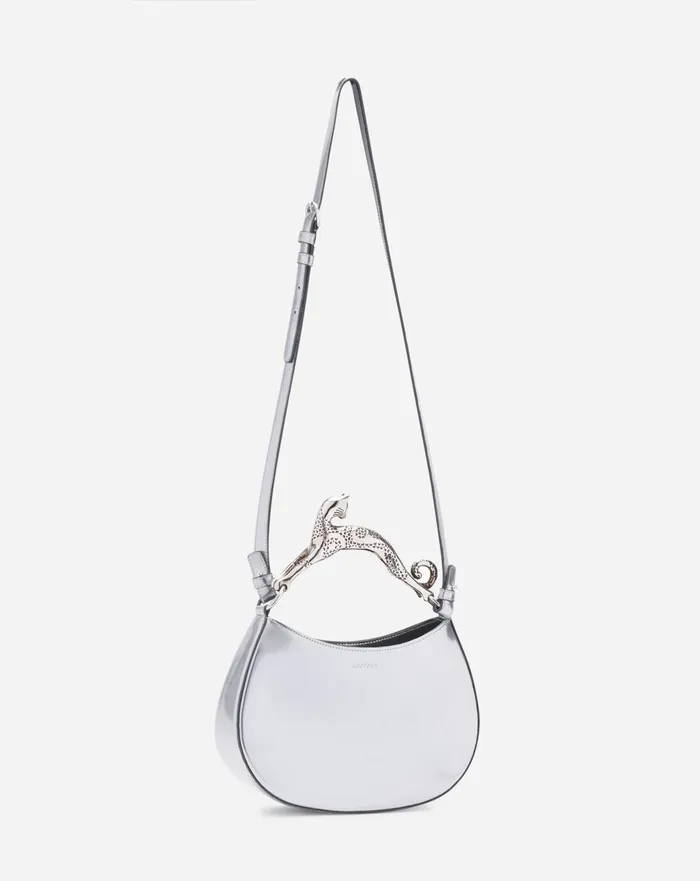 Hobo Cat Bag In Metallic Leather Silver Women Lanvin Tote Bags and Top Handle Bags