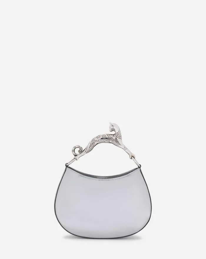 Hobo Cat Bag In Metallic Leather Silver Women Lanvin Tote Bags and Top Handle Bags