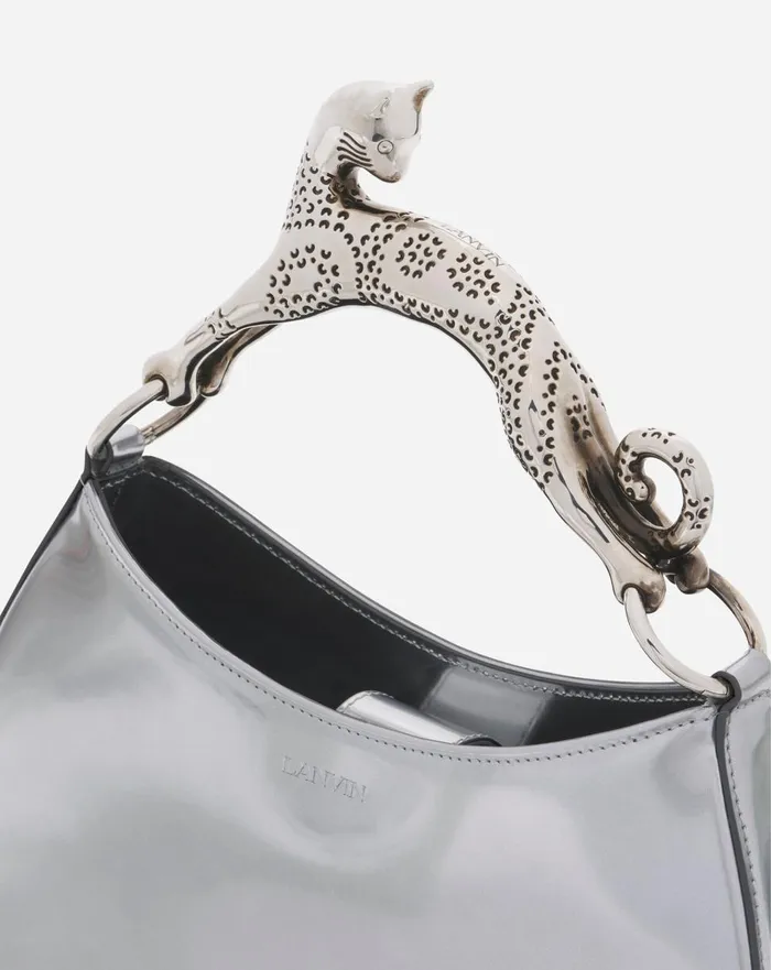 Hobo Cat Bag In Metallic Leather Silver Women Lanvin Tote Bags and Top Handle Bags