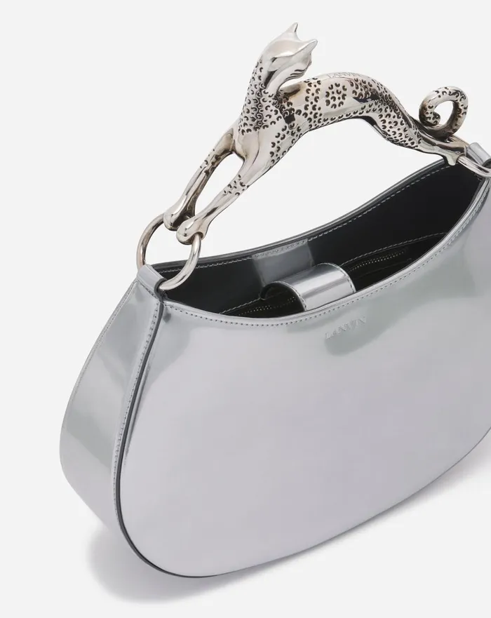 Hobo Cat Bag In Metallic Leather Silver Women Lanvin Tote Bags and Top Handle Bags