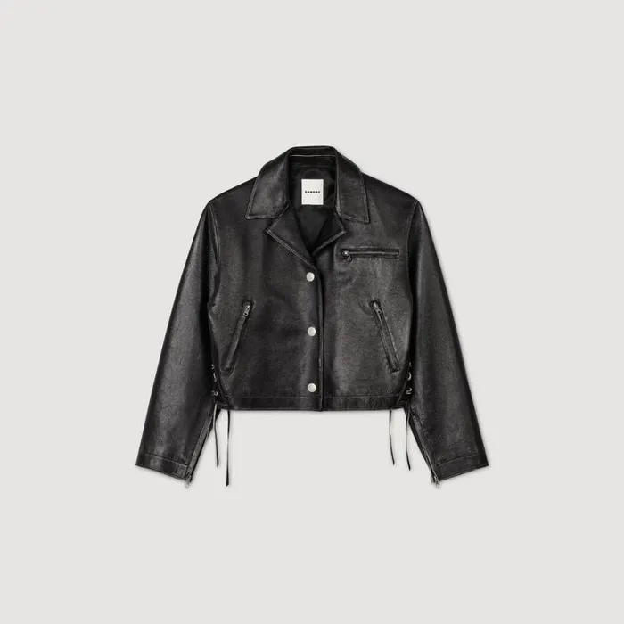Jackets and Blazers Women SANDRO Distressed Leather Jacket Black