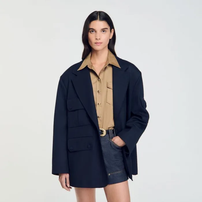 Jackets and Blazers Women SANDRO Oversized Suit Jacket Navy Blue