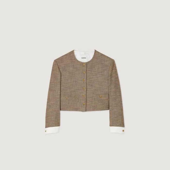 Jackets and Blazers Women SANDRO Short Micro Houndstooth Jacket Brown