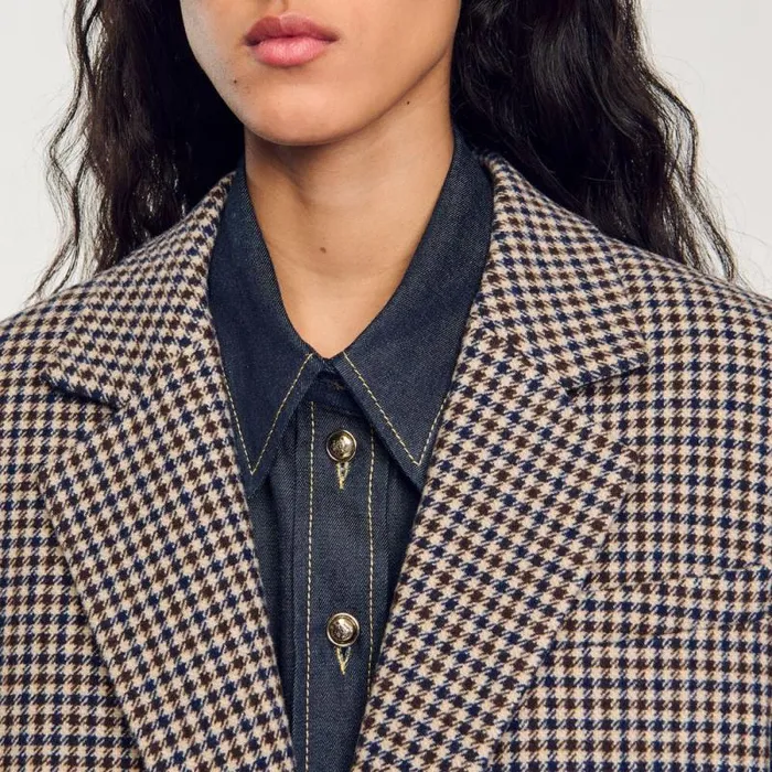 Jackets and Blazers Women SANDRO Smallcheck Suit Jacket Navy Brown