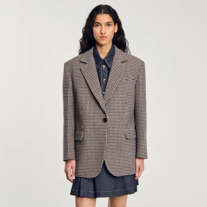 Jackets and Blazers Women SANDRO Smallcheck Suit Jacket Navy Brown