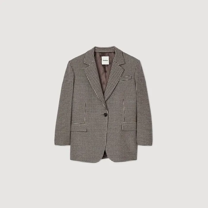 Jackets and Blazers Women SANDRO Smallcheck Suit Jacket Navy Brown