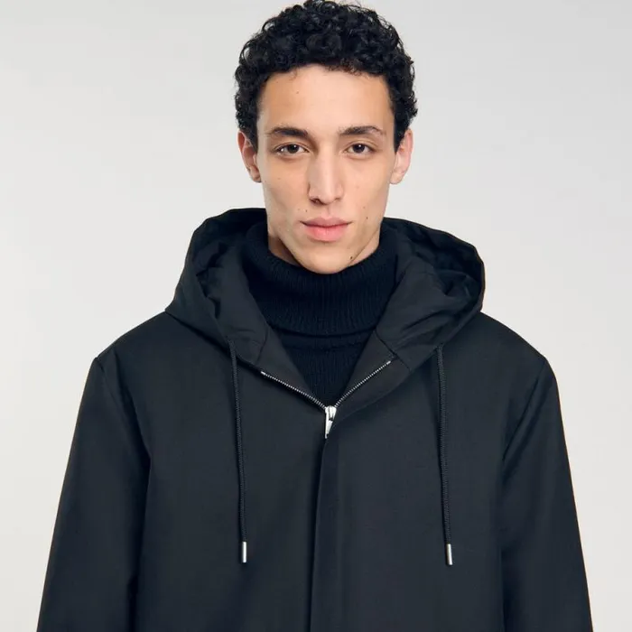 Jackets Men SANDRO Hooded Parka With Zip Black