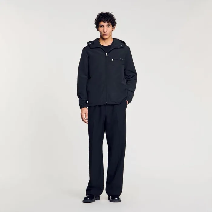 Jackets Men SANDRO Nylon Windbreaker Black