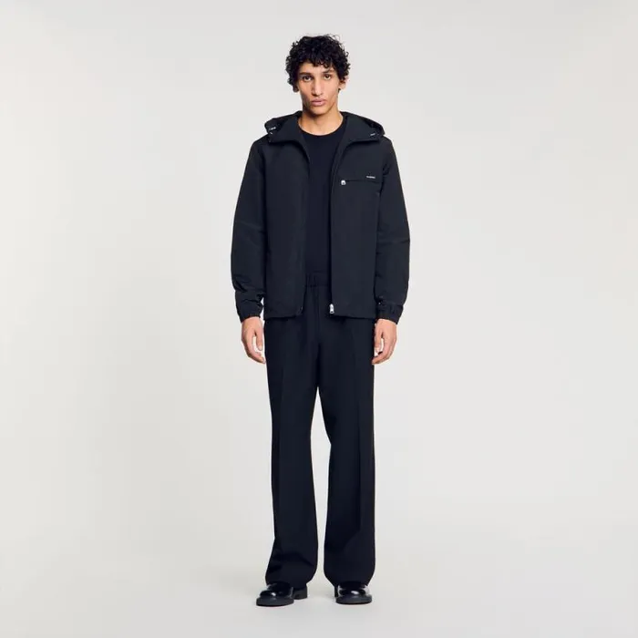 Jackets Men SANDRO Nylon Windbreaker Black