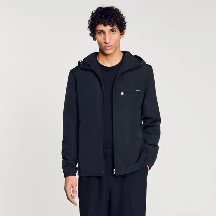 Jackets Men SANDRO Nylon Windbreaker Black