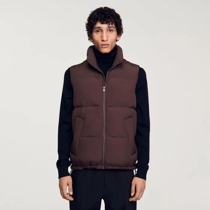Jackets Men SANDRO Sleeveless Down Jacket Chocolate