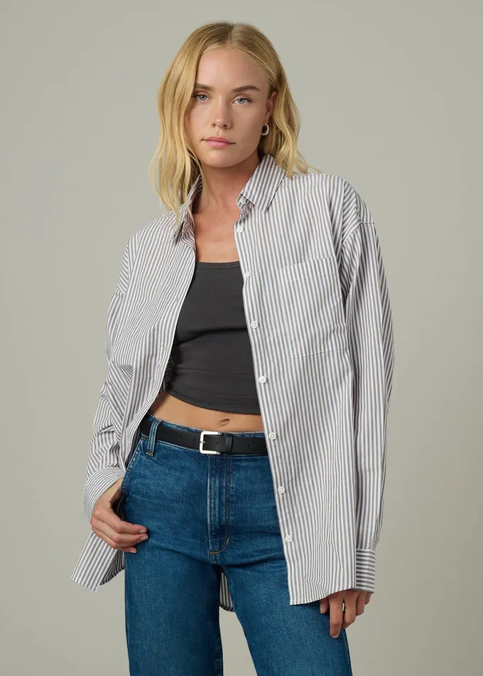 Joe8217s Jeans THE BOYFRIEND BUTTON DOWN SHIRT Forest Night White Women Tops