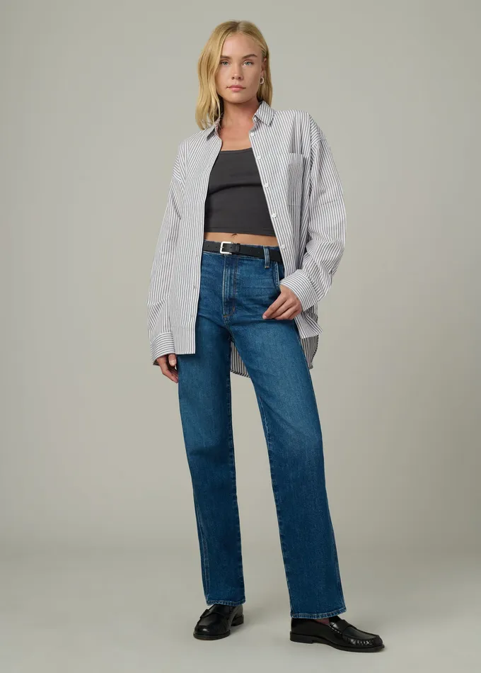 Joe8217s Jeans THE BOYFRIEND BUTTON DOWN SHIRT Forest Night White Women Tops