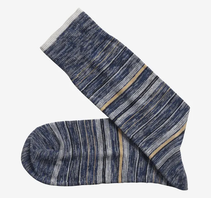 Johnston and Murphy Accessories Men Heather Stripe Socks Navy Variegated Stripe